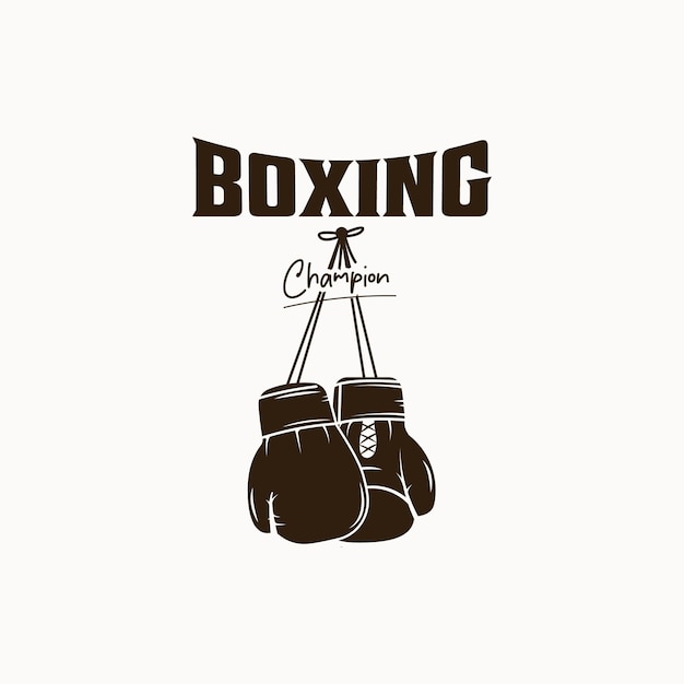 hanging gloves boxing for champion logo vector vintage illustration design leather gloves