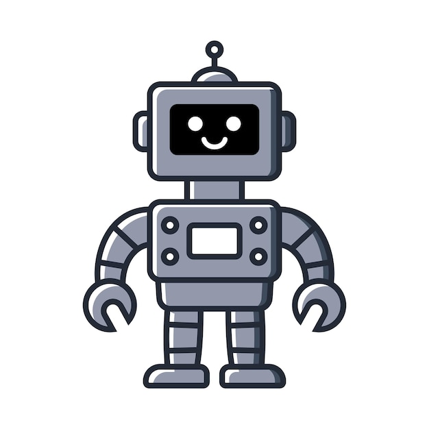 Happy funny cartoon childish robot line icon Machine technology cyborg Futuristic humanoid character