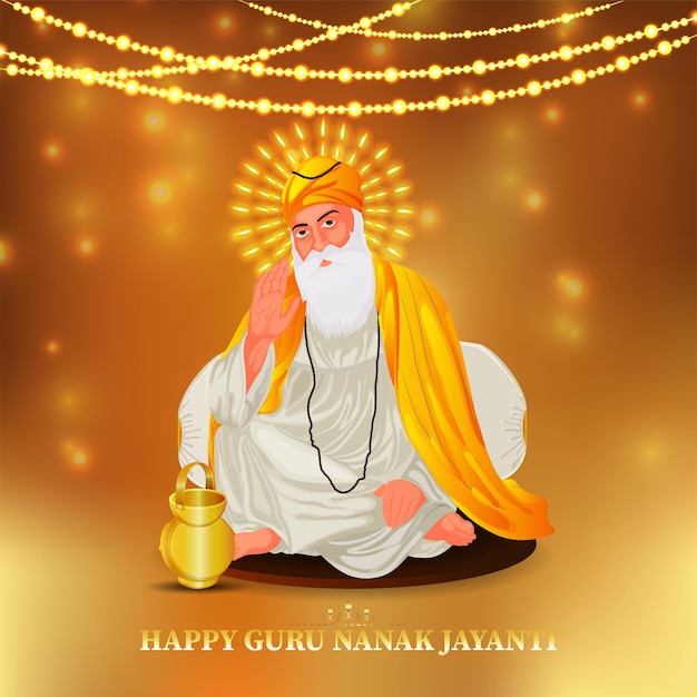 happy guru nanak jayanti celebration greeting card with vector illustration of guru nanak dev ji