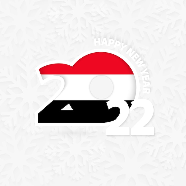 Happy New Year 2022 for Yemen on snowflake background.