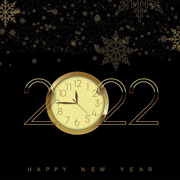 happy new year 2022 poster with vintage gold watch. vector.