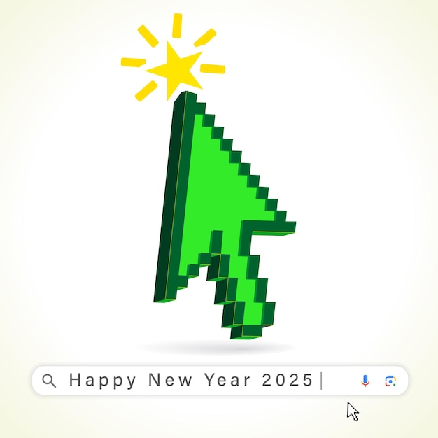 Happy New Year 2025 Christmas tree as cursor arrow and web search Creative digital concept
