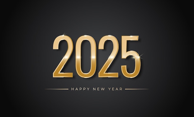 Happy New Year 2025 gold 3D text Holiday elegant greeting card banner poster on black background