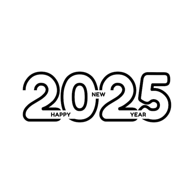 Happy new year 2025 minimalist line art design with bold typography