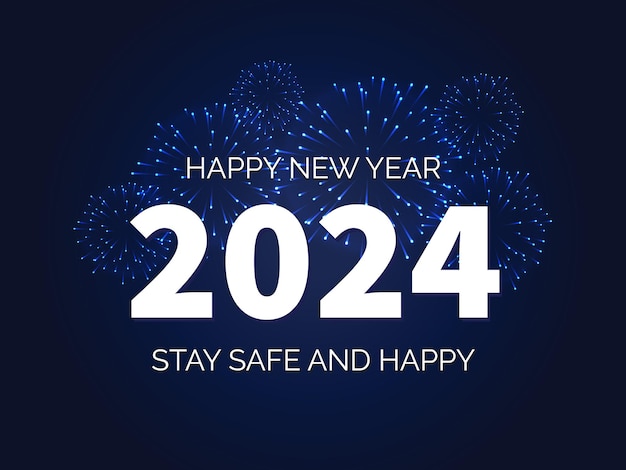 happy new years 2024 vector illustration of happy new year white and blue color scheme