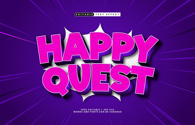happy quest editable text effect with a game and play text style