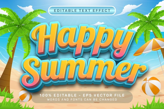 happy summer 3d text effect and editable text effect with a beach background