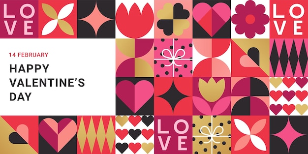 Happy Valentines Day banner in modern trendy geometric style Creative concept for celebration