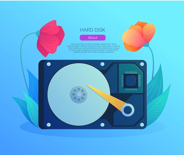 Hard disk drive web banner in cartoon style