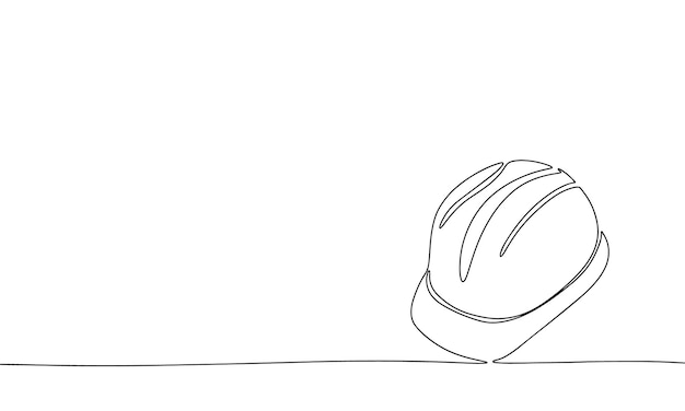 Hard hat isolated on white background Line art building equipment One line continuous vector