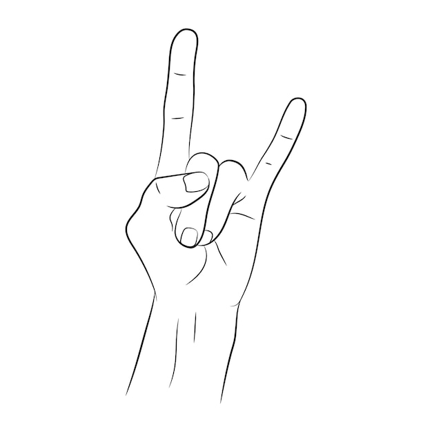 Hard rock horns sign hand drawn linear sketch Hand showing rock gesture outline Vector illustration