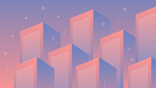 Hareketli Dikey Blok Çizgileri Retro Memphis ve Kırmızı Mavi Gradyan ile Modern Soyut Arka Plan