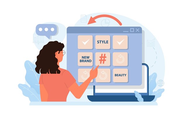 Hashtag character using digital device for sending posts and sharing them in social media global