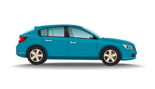 Hatchback turquoise car on white background Luxury vehicle Realistic automobile side view
