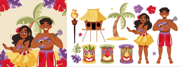 Hawaii icons and illustration in flat design