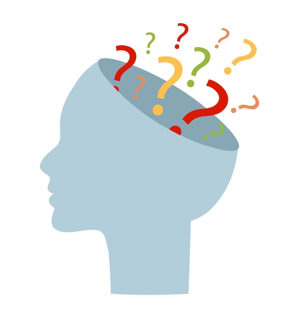 head and question marks on a white background problem solving concept