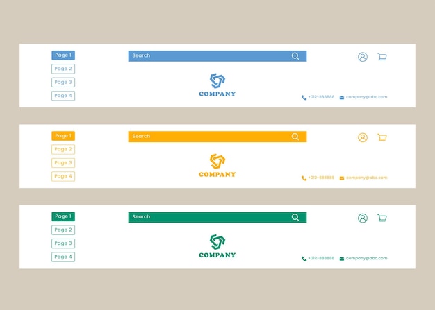 Header design in vector format. Search button included. Set of website ui ux design concept.