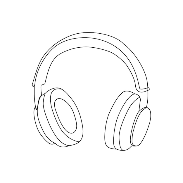 headphone continuous line drawing listening music wireless gadget vector illustration isolated on