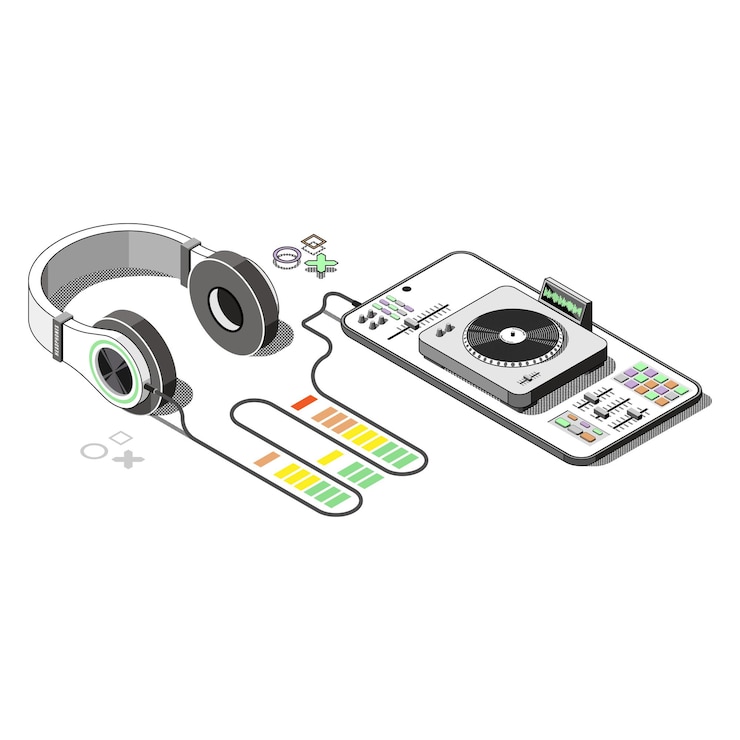 Vektör headphones and phone concept online music and podcasting isometric isolated on white background vector illustration