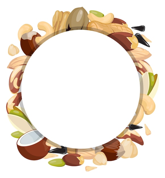 Healthy nuts circle Vegan food round banner template