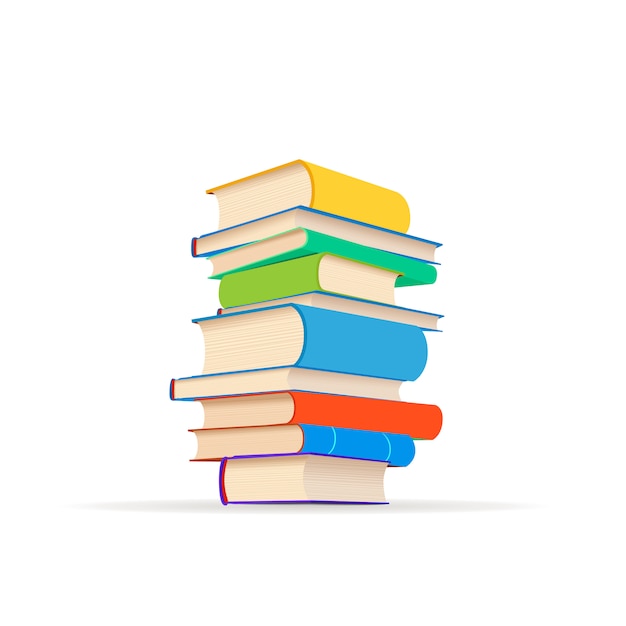 heap of different colorful textbooks isolated on white