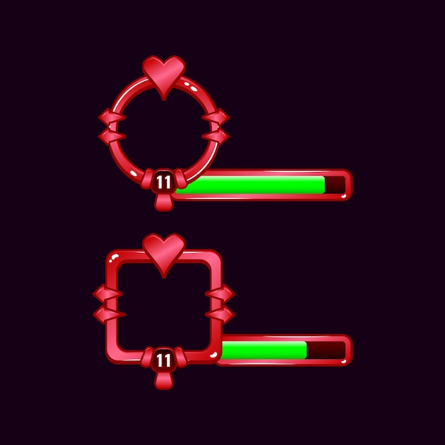 Heart game ui border frame with level and progress bar