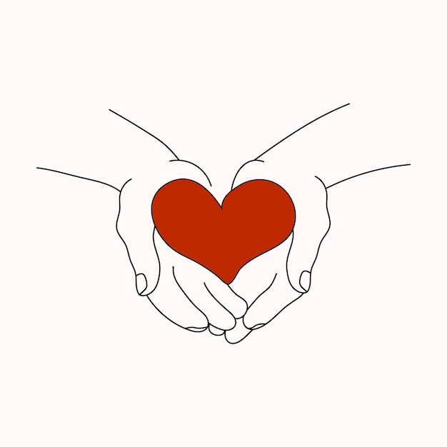 Heart in hands Line atr Vector illustration card love thank you day devotion gratitude peace