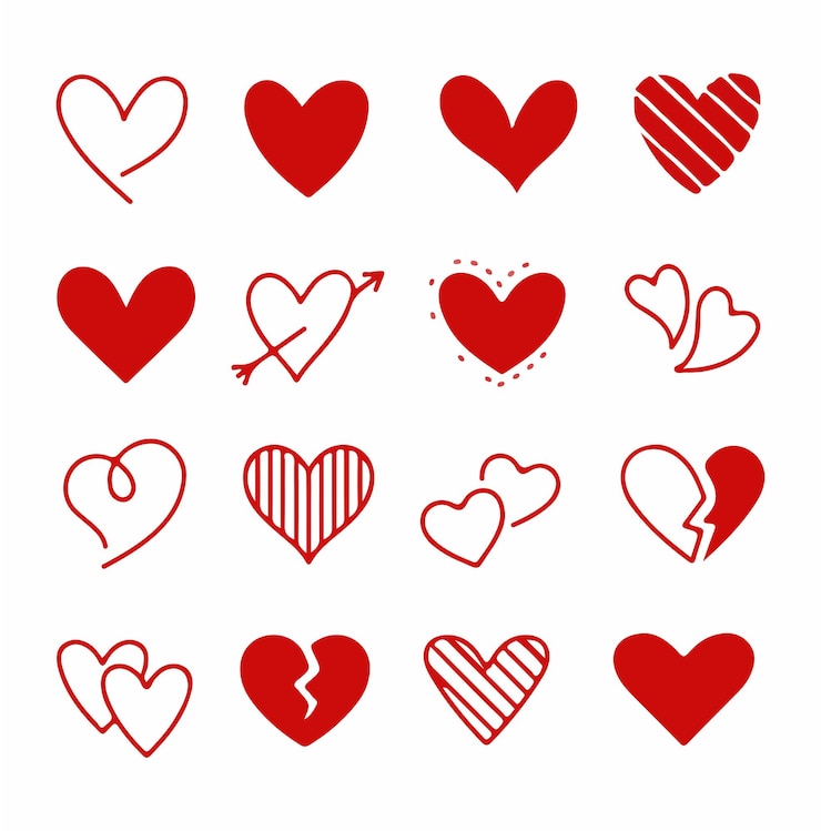 Vektör hearts set hand drawn hearts design elements for valentines day vector illustration