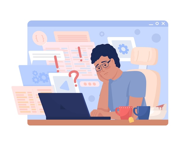 Hectic software engineer job 2D vector isolated illustration