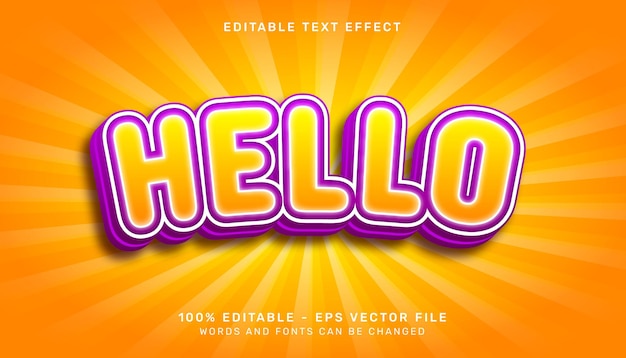 Hej med orange farve 3d tekst effekt og redigerbar tekst effekt