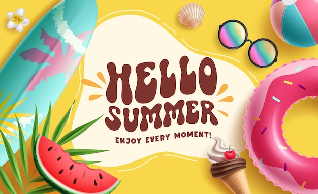 hello summer clipart template summer greeting text in yellow abstract clip art background