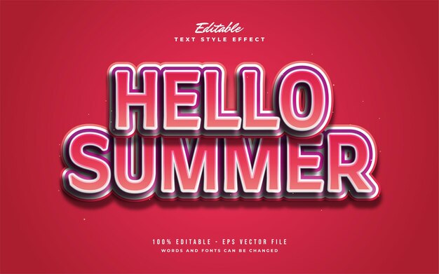 Hello Summer Text in Colorful Cartoon Style with Embossed Effect