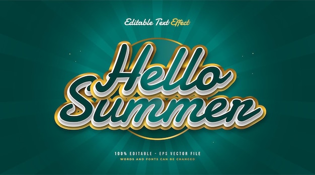 hello summer text in green and gold with embossed effect. editable text effect