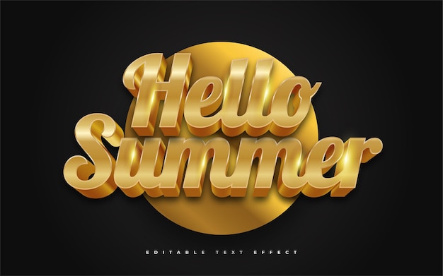 hello summer text in luxury gold with 3d embossed effect. editable text style effect