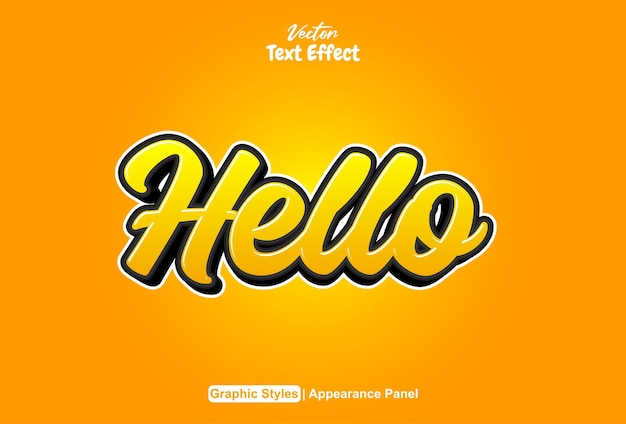 Hello text effect with orange graphic style and editable