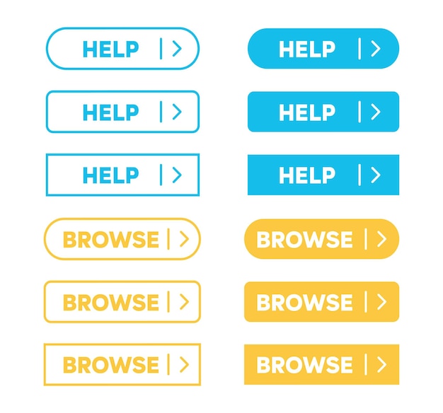 Help and Browse Buttons simple outline style vector Action Web button with arrow symbol