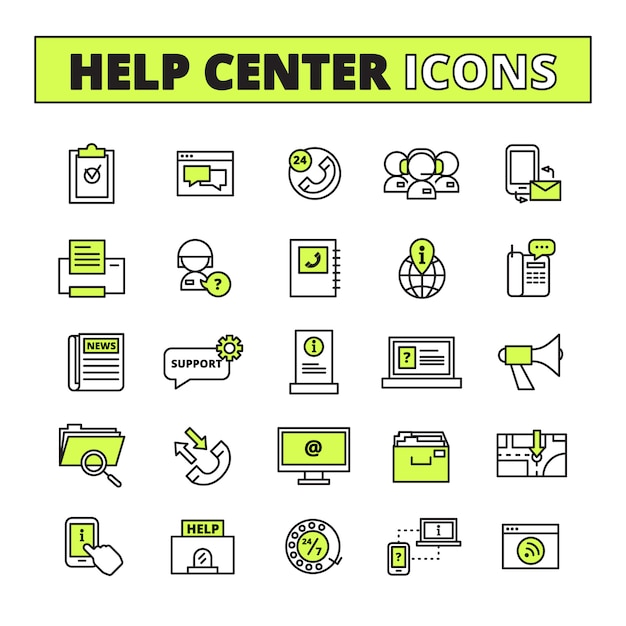Help call center line icons set with support and information symbols flat isolated vector illustration 