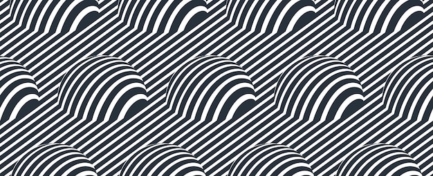 Hemisfærer foret optisk illusion sømløst mønster, vektor gentag flisebelægning op art baggrund, psykedeliske 3D-sfærer og linjer, tapet eller trykte tekstilskabelon.