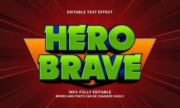 hero brave editable text effect with a super and brave theme