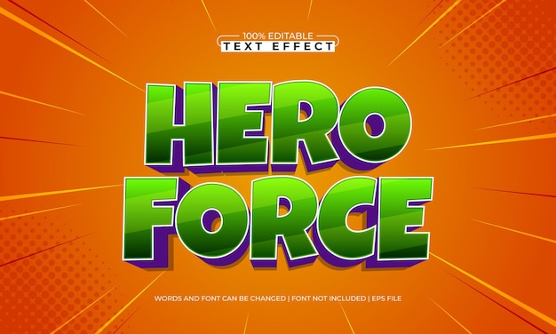 hero force editable text effect with a hero and super text style