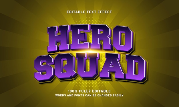 hero squad editable text effect with a hero and super text style