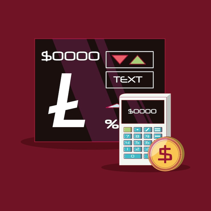 Vektör hesap makinesi ve para madeni para ile litecoin borsası