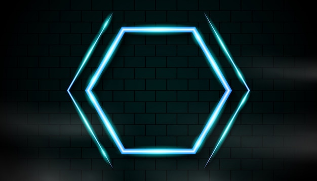 Hexagon frame with blue neon light  
