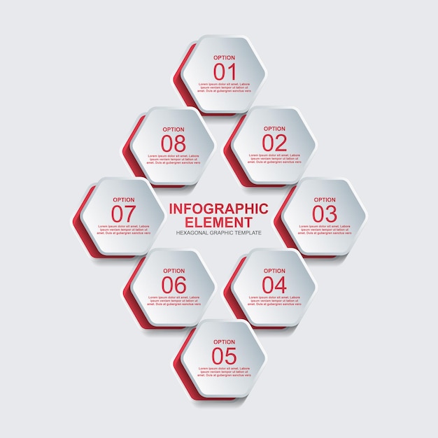 hexagon infographic element vector template with eight step or option