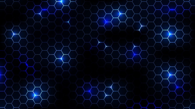 Hexagonal cyberspace blue background Hexagon grid tech pattern
