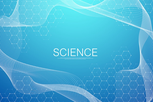 Hexagons abstract background with geometric particles shapes. Science, technology and medical concept. Graphic futuristic background wave flow hex for your design. illustration banner