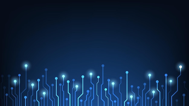 Hi tech digital circuit board futuristic technology electrical lines on blue lighting background