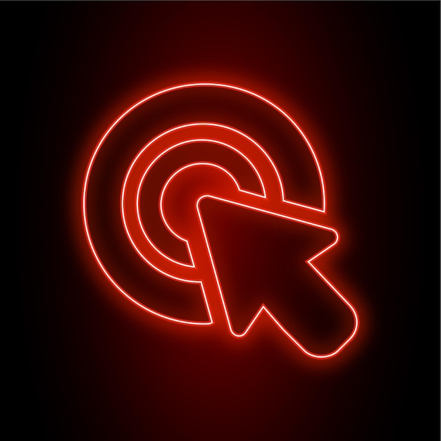 High Impact Red Neon Mouse Pointer Icon with Dark Background