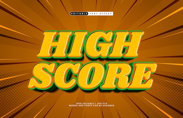 high score editable text effect with a kids and game text style