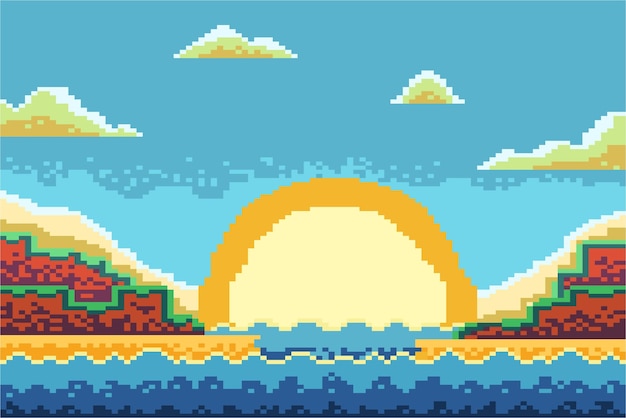 highlands landscapes Pixel art Sunrise